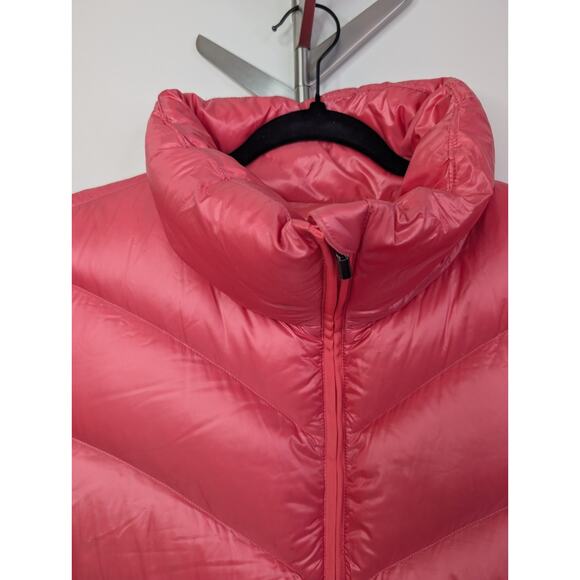 Athleta Lofty Sz L Coral/pink Nylon Goose Down Zip Packable Puffer Coat Jacket - Picture 2 of 11